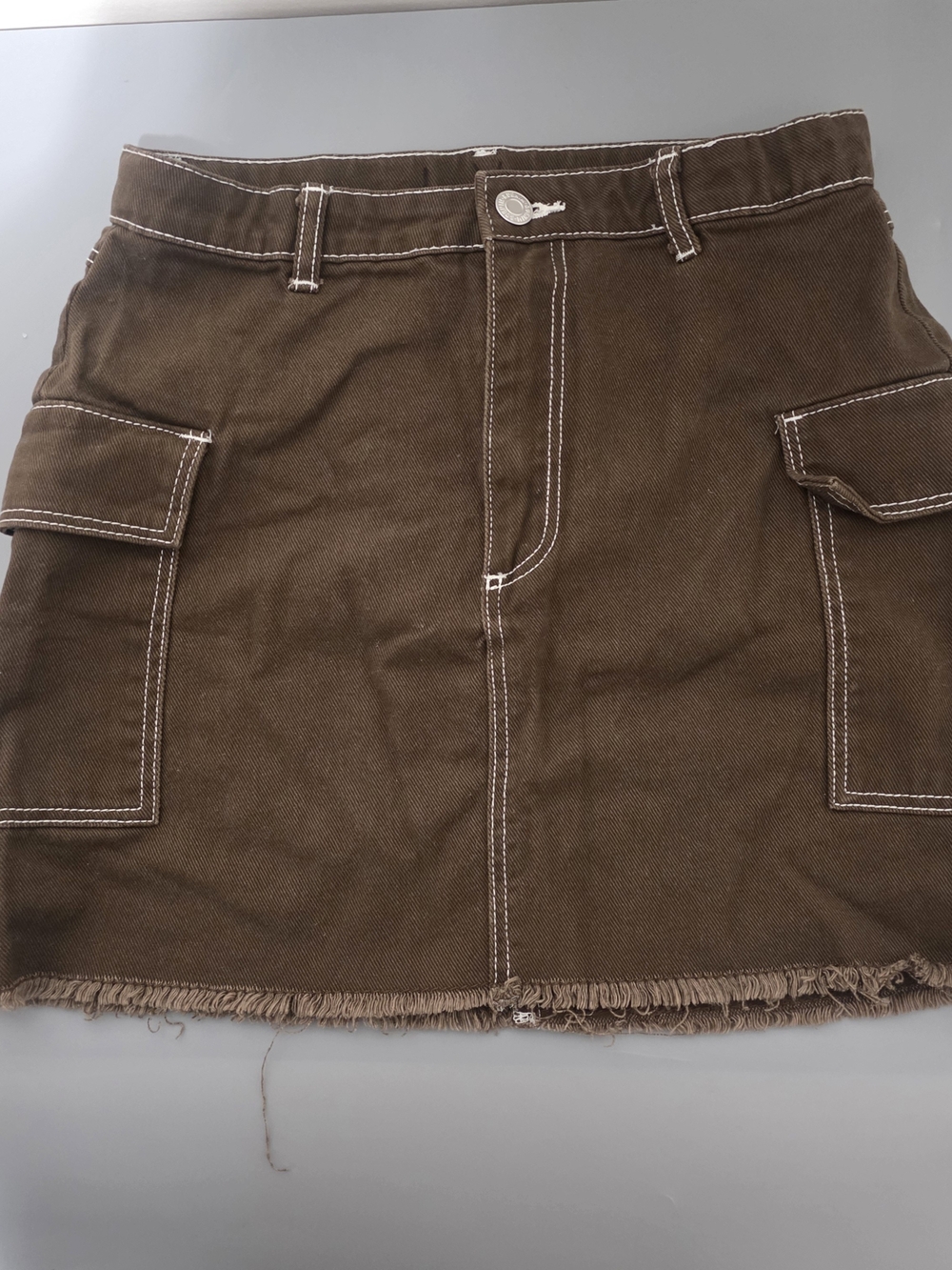 H&M Brown Cargo Mini Skirt with White Topstitching